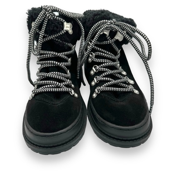 Splendid Yvette Suede Faux Shearling Trim Lace Up Booties, Black, Size 7M - Picture 3 of 12